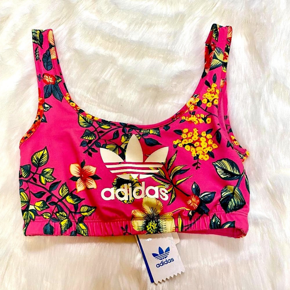 Hot Pink Bright Brazilian Floral Print Sports Bra